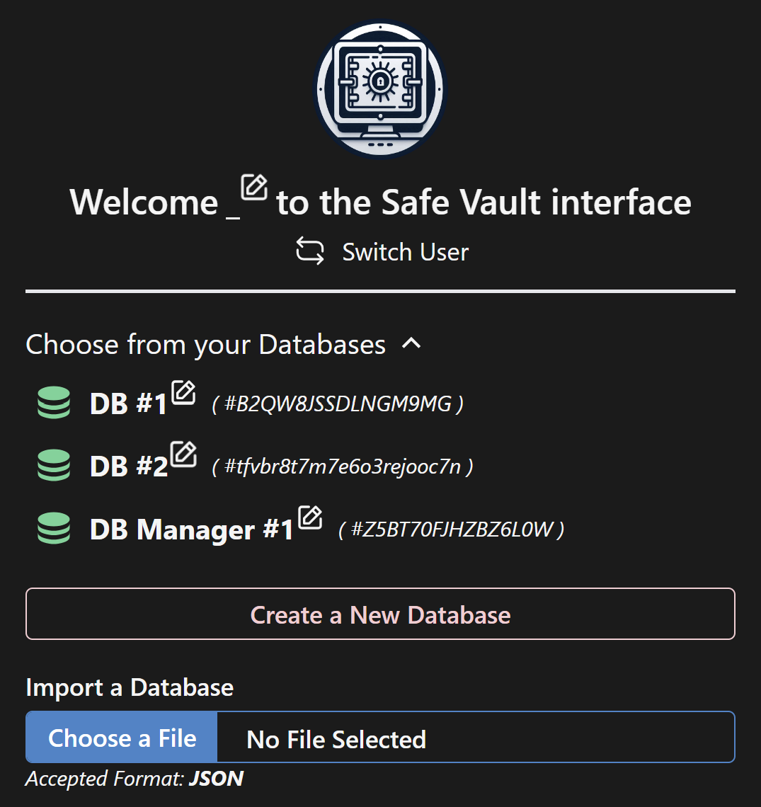 Safe Vault User Interface