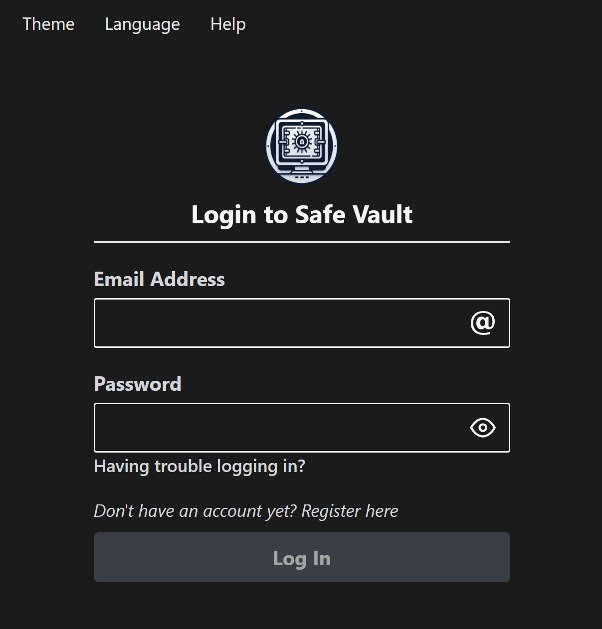 User Account Login Interface